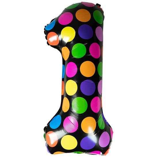 BALON FOLIE NEGRU CU BULINE COLORATE 61 CM CIFRA "1" 234566