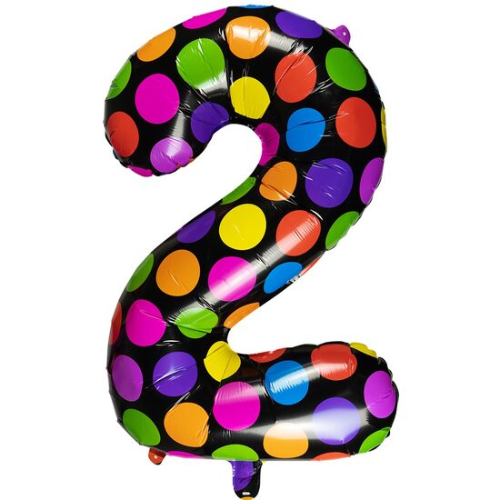 BALON FOLIE NEGRU CU BULINE COLORATE 61 CM CIFRA "2" 234573