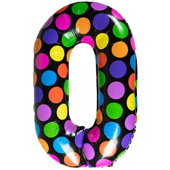 BALON FOLIE NEGRU CU BULINE COLORATE 61 CM CIFRA "0" 234559