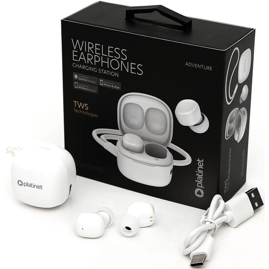 CASTI PLATINET EARBUDS BLUETOOTH V5.3 4H CU STATIE DE INCARCARE 180MAH ALB  PM1001W