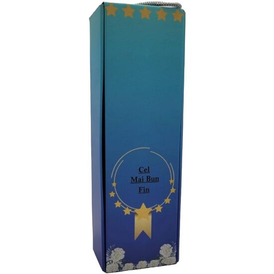 CUTIE CADOU VIN CU CAPAC, CARTON PRINTAT- MESAJ "Cel mai bun fin",ALBASTRU, C03 321E, 10x35x8,5 cm, DW21024