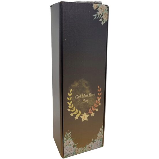 CUTIE CADOU VIN CU CACUTIE CADOU VIN CU CAPAC, CARTON PRINTAT- MESAJ "Cel mai bun nas",AURIU, C03 321E, 10x35x8,5 cm, DW21025