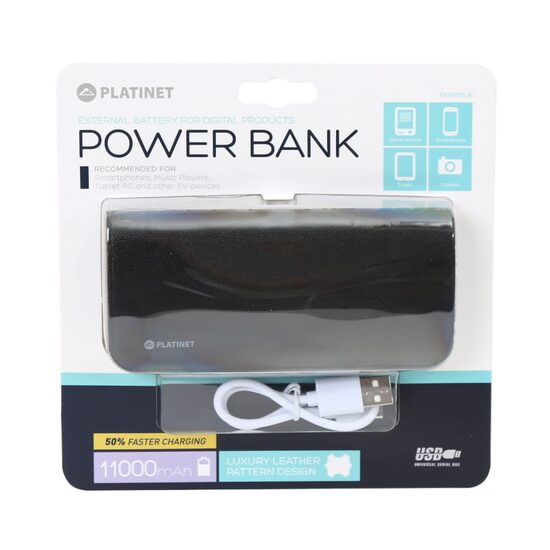 POWER BANK 11000MAH LEATHER BLACK MICRO USB+USB-C PMPB11LB
