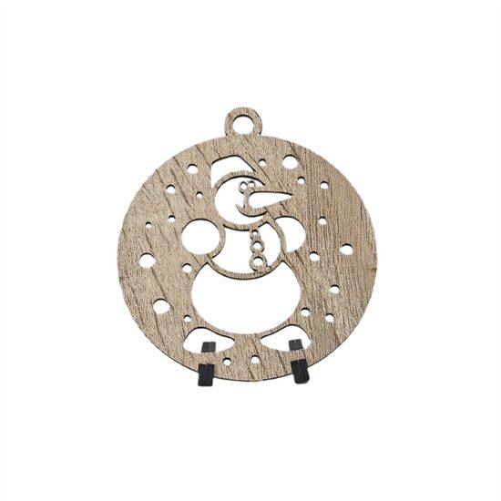 Decoratiune Craciun HDF- ornament mare, 9 cm, natur, 6/set, Om de zapada, DW27056