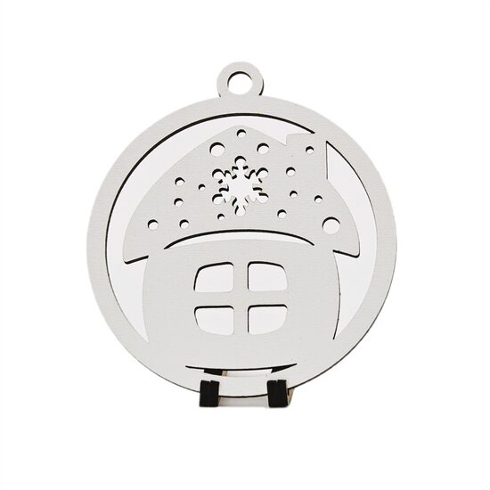 Decoratiune Craciun HDF- ornament mare, 9 cm, alb, 6/set, Casuta, DW27011