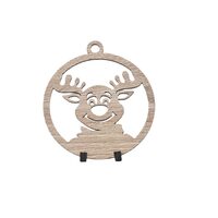 Decoratiune Craciun HDF- ornament mare, 9 cm, natur, 6/set, Ren, DW27055