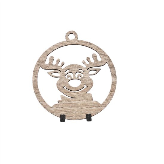 Decoratiune Craciun HDF- ornament mare, 9 cm, natur, 6/set, Ren, DW27055