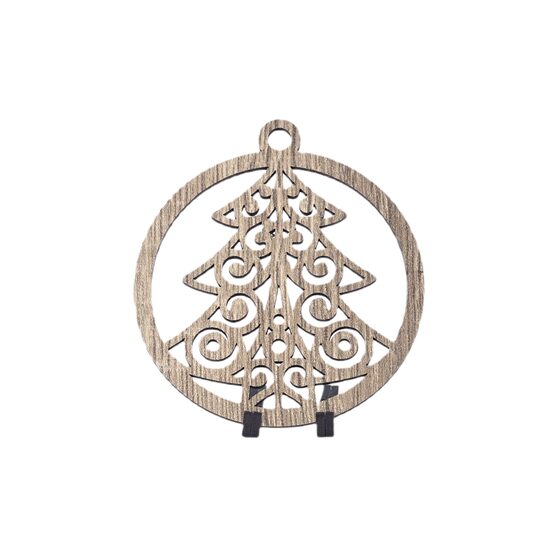 Decoratiune Craciun HDF- ornament mare, 9 cm, natur, 6/set, Brad, DW27052