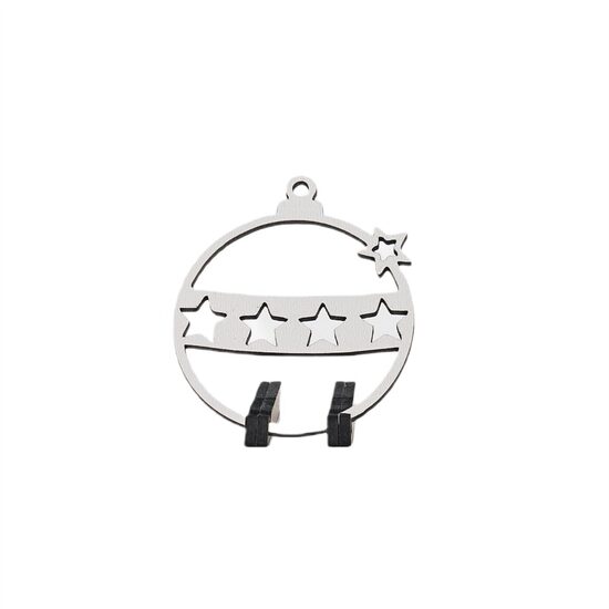 Decoratiune Craciun HDF- ornament mic, 6 cm, alb, 6/set, Glob cu Stelute, DW27042