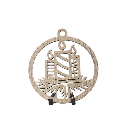 Decoratiune Craciun HDF- ornament mare, 9 cm, natur, 6/set, Lumanare, DW27062