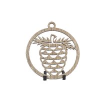 Decoratiune Craciun HDF- ornament mare, 9 cm, natur, 6/set, Con de brad, DW27064