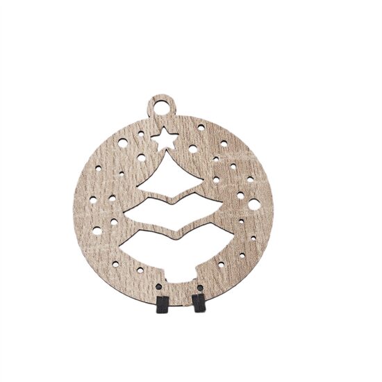 Decoratiune Craciun HDF- ornament mare, 9 cm, natur, 6/set, Brad cu stea, DW27061