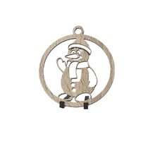 Decoratiune Craciun HDF- ornament mare, 9 cm, natur, 6/set, Om de zapada cu fular, DW27063