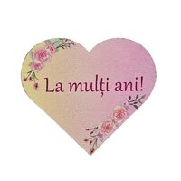Topper HDF printat - INIMIOARA "La multi ani!" 6 cm, roz, 6/set, DW24022