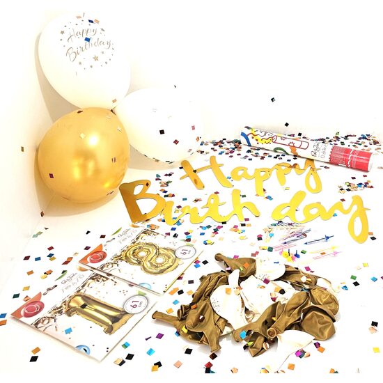 Pachet party "Happy Birthday" auriu - 10 produse (243 piese) PPA10-243