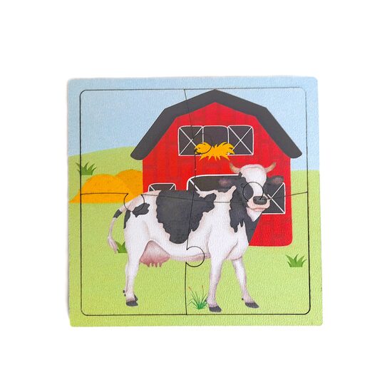 Puzzle HDF printat - Animale domestice - Vaca, 10X10 cm, 4 piese, DW25020