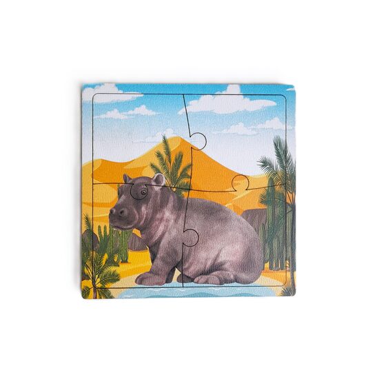 Puzzle HDF printat - Animale salbatice - Hipopotam, 10X10 cm, 4 piese, DW25017