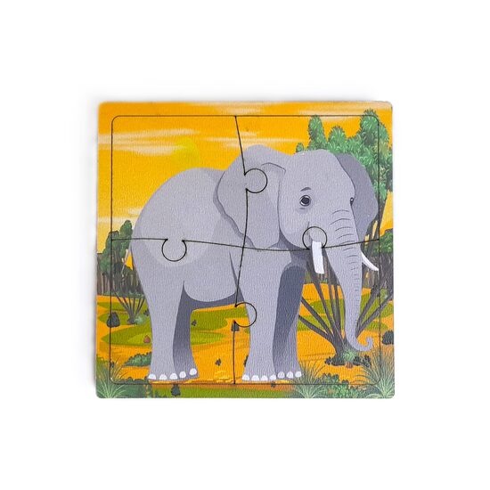 Puzzle HDF printat - Animale salbatice - Elefant, 10X10 cm, 4 piese, DW25015
