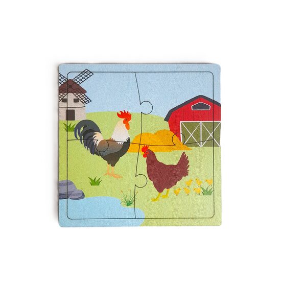 Puzzle HDF printat - Animale domestice - Gaina, 10X10 cm, 4 piese, DW25026