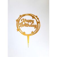 Topper PLEXI - "Happy Birthday!" 20x15 cm, auriu oglinda, DW24052