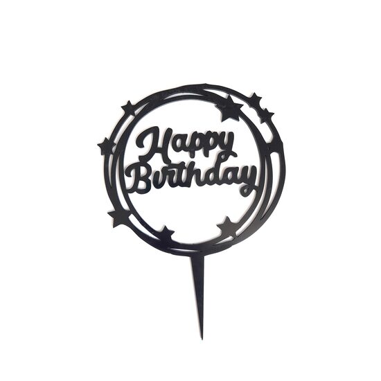 Topper PLEXI - "Happy Birthday!" 20x15 cm, negru, DW24053