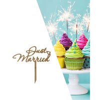 Topper PLEXI - "Just Married!" 13x14 cm, auriu oglinda, DW24064