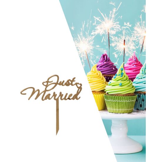 Topper PLEXI - "Just Married!" 13x14 cm, auriu oglinda, DW24064