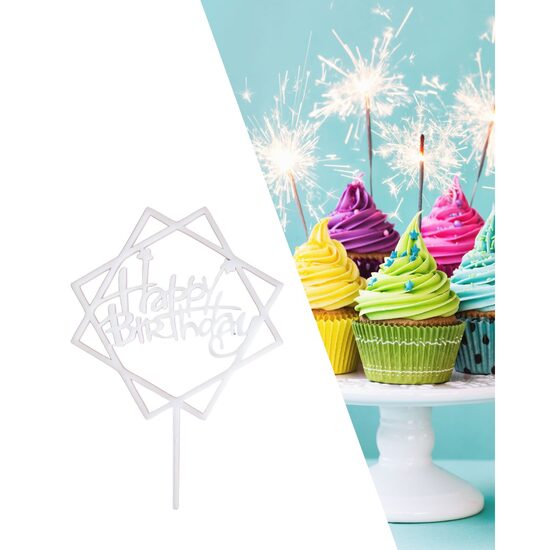 Topper PLEXI - "Happy Birthday!" 12x16 cm, alb, DW24076