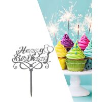 Topper PLEXI - "Happy Birthday!" 13x15 cm, argintiu oglindă, DW24057