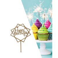Topper PLEXI - "Happy Birthday!" 12x16 cm, auriu oglinda, DW24073