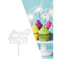 Topper PLEXI - "Happy Birthday!" 13x15 cm, alb, DW24058