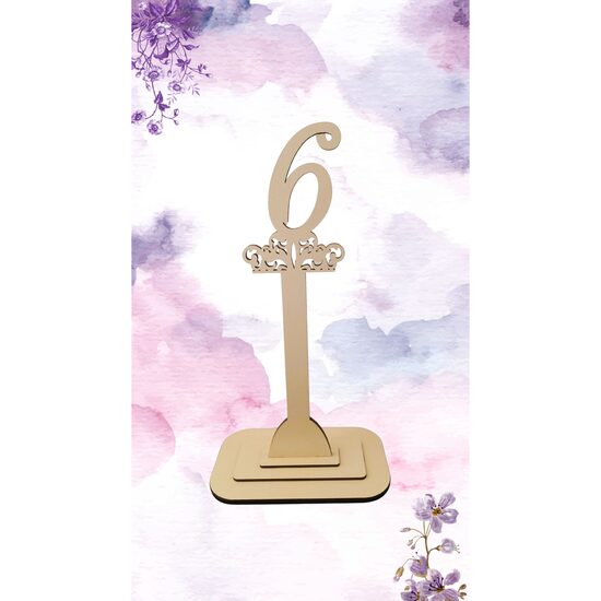 Decoratiune HDF- Numar masa cu picior ''6'' , 30 cm, crem, DW27115