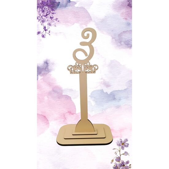 Decoratiune HDF- Numar masa cu picior ''3'' , 30 cm, crem, DW27112