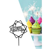 Topper PLEXI - "Happy Birthday!" 12x16 cm, negru, DW24075