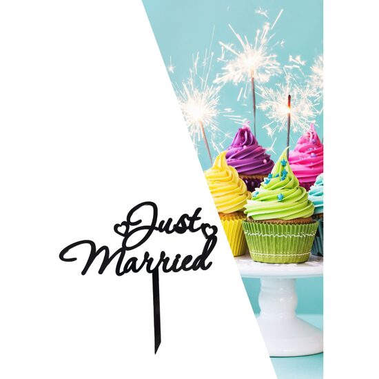 Topper PLEXI - "Just Married!" 13x14 cm, negru, DW24067