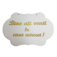 Placuta HDF - "Bine ati venit la casa miresei! " litere aplicate, 60x40 cm, DW28035