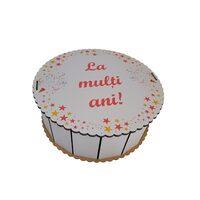 Cutie HDF - rotunda "La multi ani!" 35 cm, alb cu print roz, DW26052