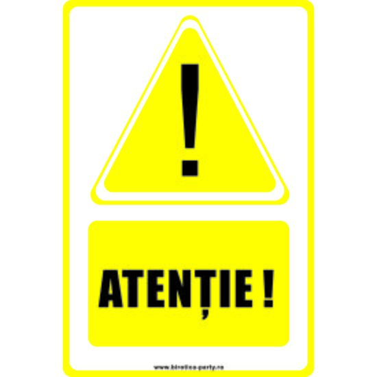 Semn indicator, autocolant printat - A5, ATENTIE, 20x15 cm, DW22016