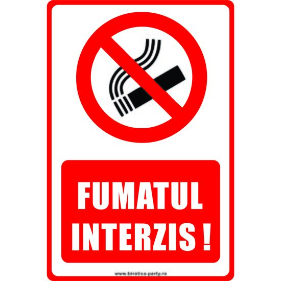 Semn indicator, autocolant printat - A5, FUMATUL INTERZIS, 20x15 cm, DW22022