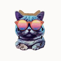 Suport birou HDF printat - Animalute - Pisica cu ochelari, 15x12x7 cm,  DW23031