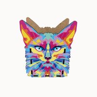 Suport birou HDF printat - Animalute - Pisica curcubeu, 15x12x7 cm,  DW23030
