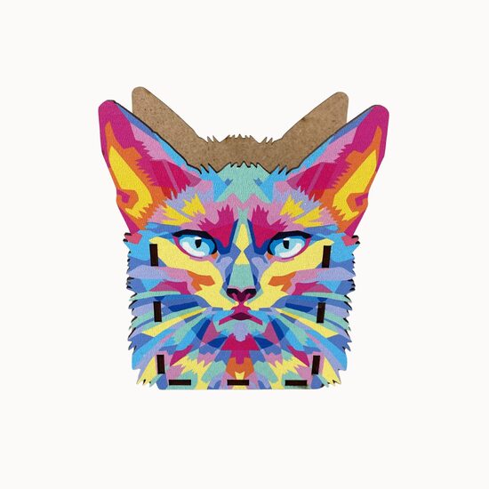 Suport birou HDF printat - Animalute - Pisica curcubeu, 15x12x7 cm,  DW23030
