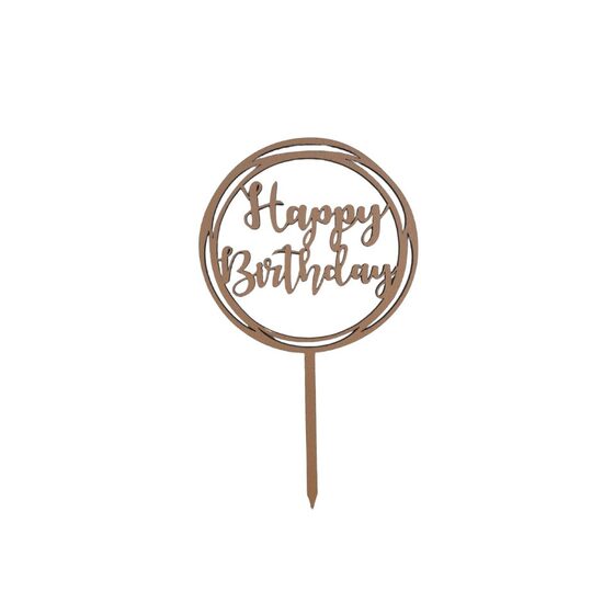 Topper HDF printat - "Happy birthday"  rotund 15x8 cm , auriu, DW24140