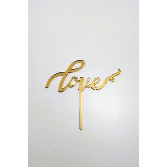 Topper PLEXI - "Love" 9x8 cm, auriu oglinda, DW24130