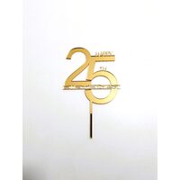 Topper PLEXI - "Happy 25th Birthday", 15x9.5 cm, auriu oglinda, DW24135