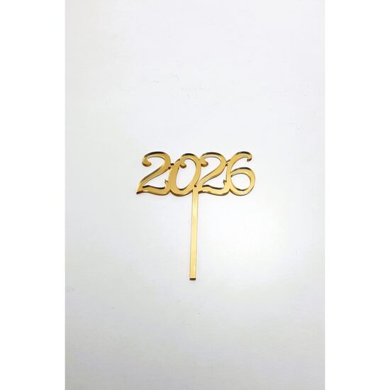 Topper PLEXI - "2026", 11x10 cm, auriu oglinda, DW24133