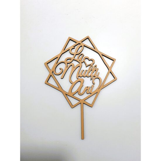 Topper HDF printat - "La multi ani!" hexagon, 12x16 cm, auriu, DW24142