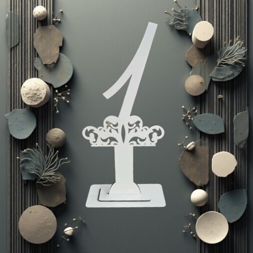 Decoratiune HDF- Numar masa cu picior ''1'' , 40 cm, alb, DW27122