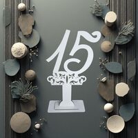 Decoratiune HDF- Numar masa cu picior ''15'' , 40 cm, alb, DW27172