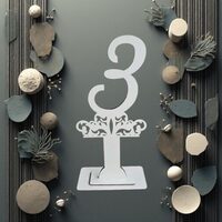 Decoratiune HDF- Numar masa cu picior ''3'' , 40 cm, alb, DW27160